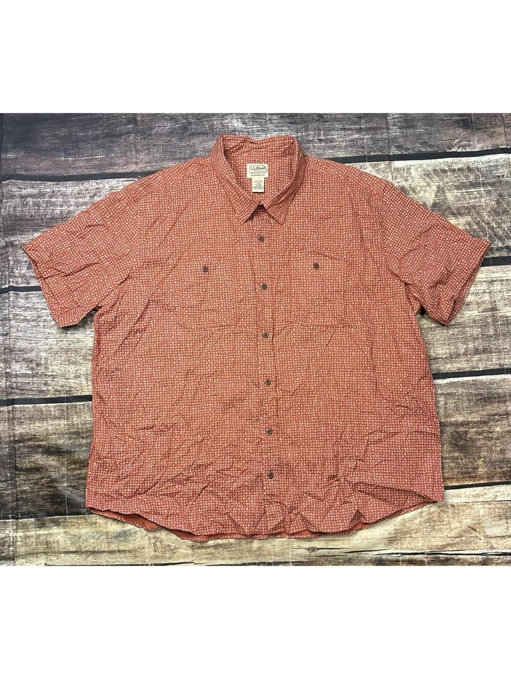 LL Bean Shirt Mens 2XL Lakewashed Camp Stretch Geometric Pockets